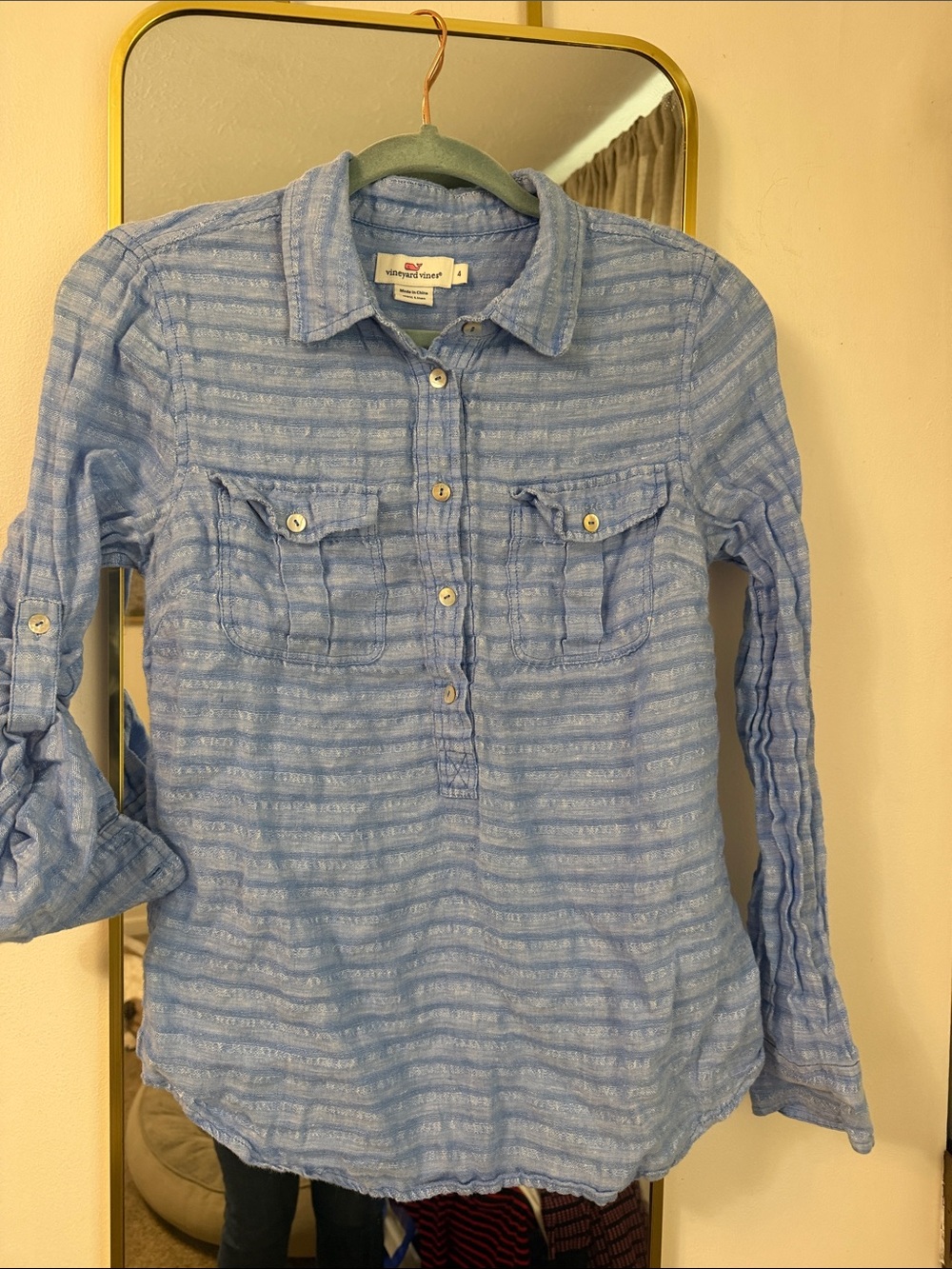 Vineyard Vines Light Blue Striped Button-Front Shirt linen